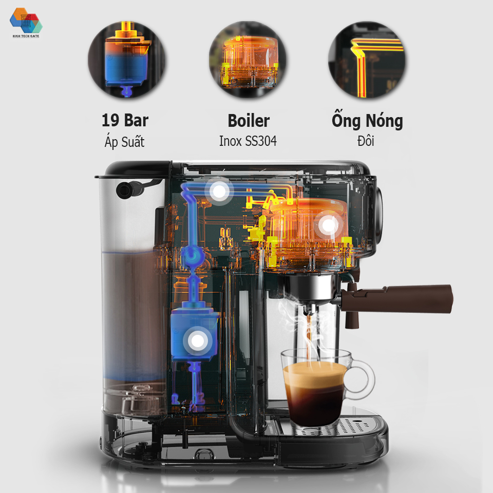 Máy pha cà phê HiBREW H8A tự động đánh bọt sữa cho Cappuccino, Latte, áp suất 19 Bar, hàng chính hãng