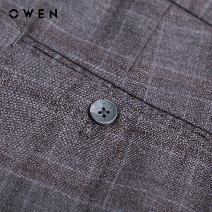 OWEN - Quần tây nam form slimfit màu Ghi melange nâu Kẻ nhuyễn/kẻ nhỏ/dobby/kẻ chìm TR Spandex QST220668