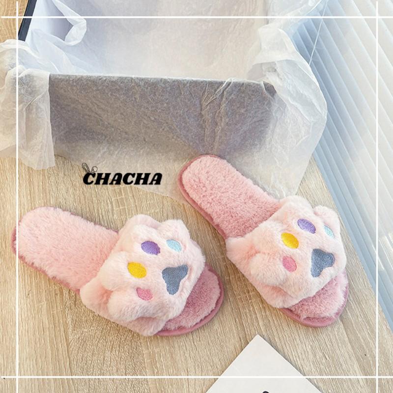 Dép đi trong nhà Chacha Sweet Dép bông hình Chân Gấu hồng pinky đáng yêu siêu êm