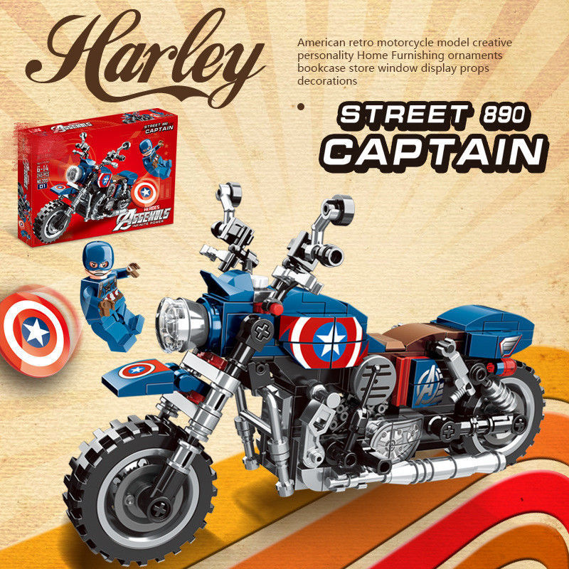 Mô Hình Xe Harley Captian American, Thần Sấm Thor Đồ Chơi Lắp Ghép Thông Minh
