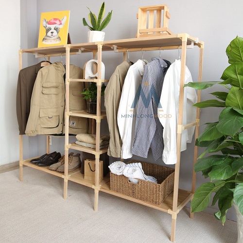 Tủ Treo Quần Áo Minhlongwood M17 - Kệ Gỗ Giá Treo Quần Áo Thông Minh - Nội Thất Phòng Ngủ - Màu Sắc Tự Nhiên