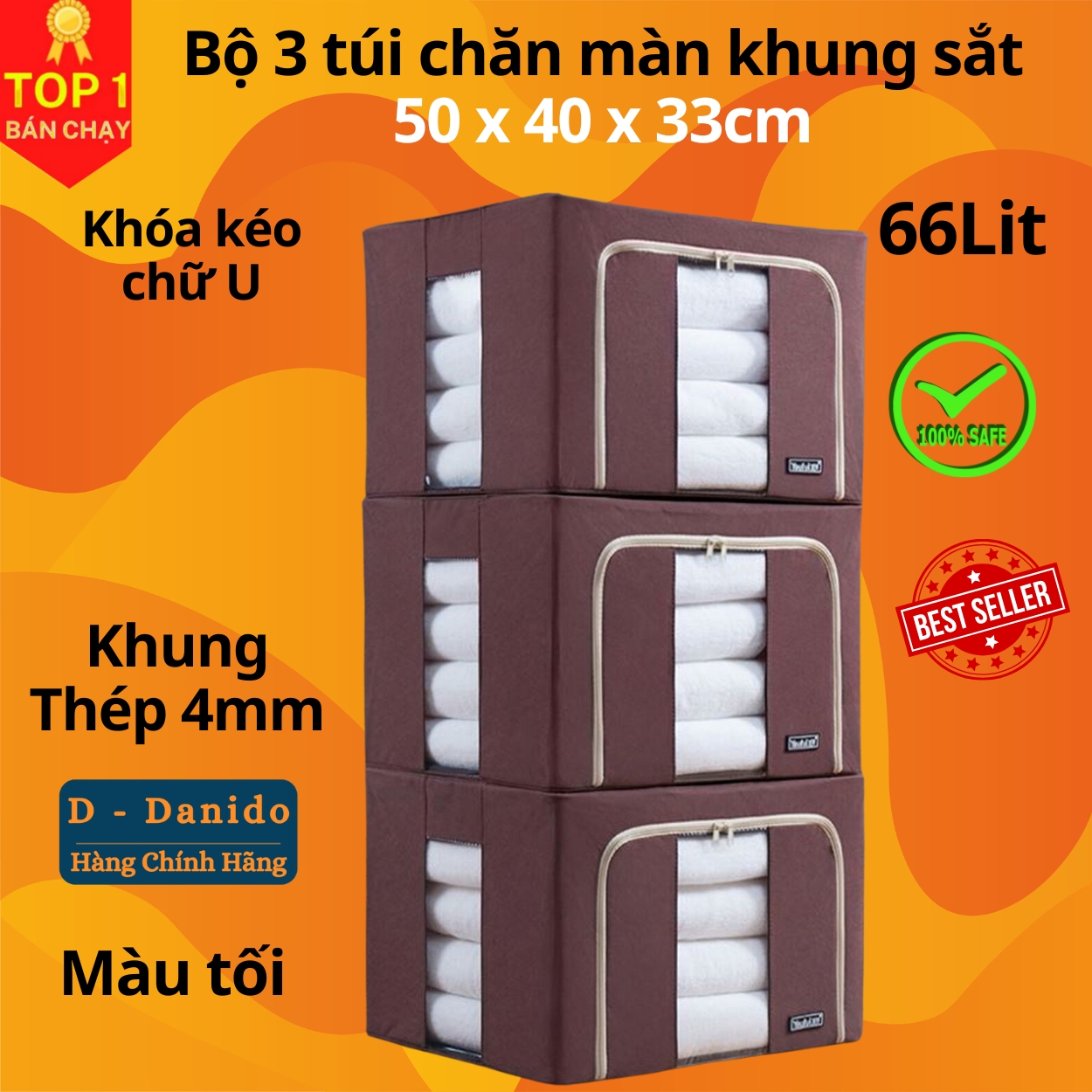 Bộ 3 Túi Đựng Chăn Màn Khung Sắt Gấp Gọn miDoctor