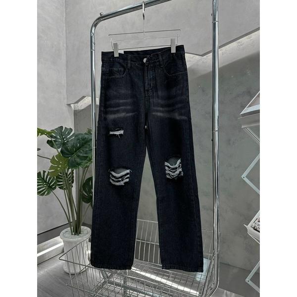Jeans nam ống rộng jeans rách gối nhiều xám đen 992
