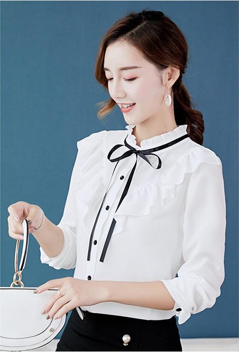 Áo Sơ Mi Nữ Cổ Đính Dây Nơ Thanh Lịch