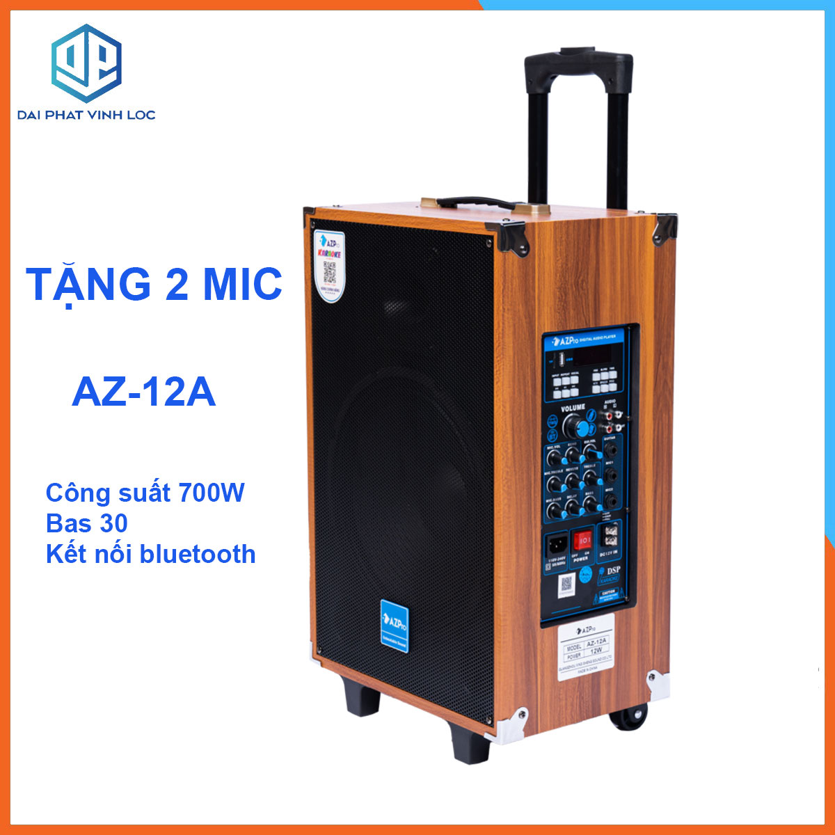 Loa Kéo Karaoke Công Suất Lớn 700W | Loa Kéo Giá Rẻ AZPro AZ-12A BASS 3 tấc | Loa Kéo Bluetooth Đọc Được Thẻ Nhớ,USB/IF Tặng 2 Micro Chống Hú | Loa Kéo Kẹo Kéo Bảo Hành 12 Tháng