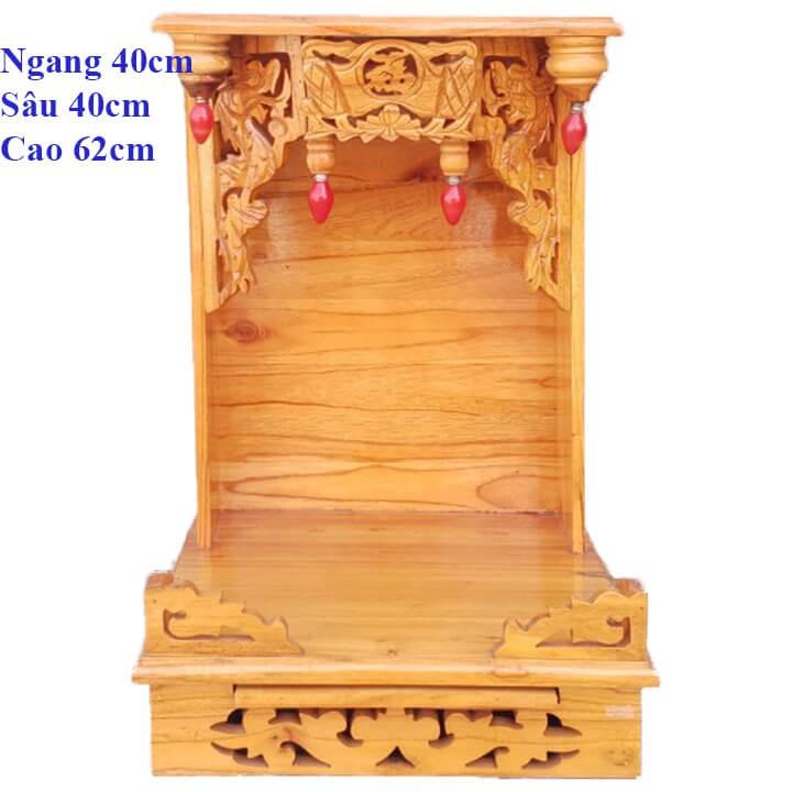 Bàn thờ thần tài ông địa gỗ xoan ngang 40cm lọng