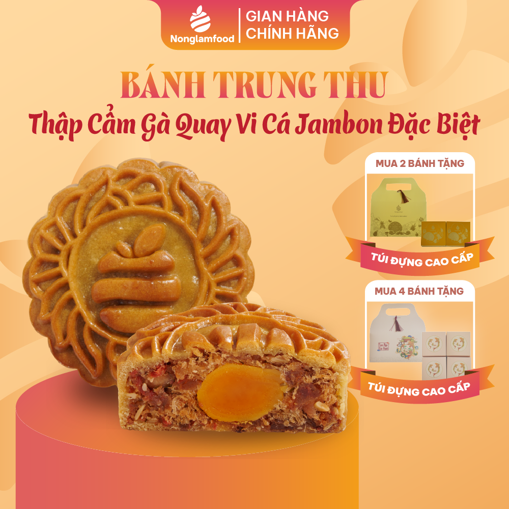 Bánh trung thu ăn kiêng, ít ngọt Thập Cẩm Gà Quay Vi Cá Jambon Đặc Biệt (1 trứng muối) Nonglamfood 150g|Quà tặng healthy
