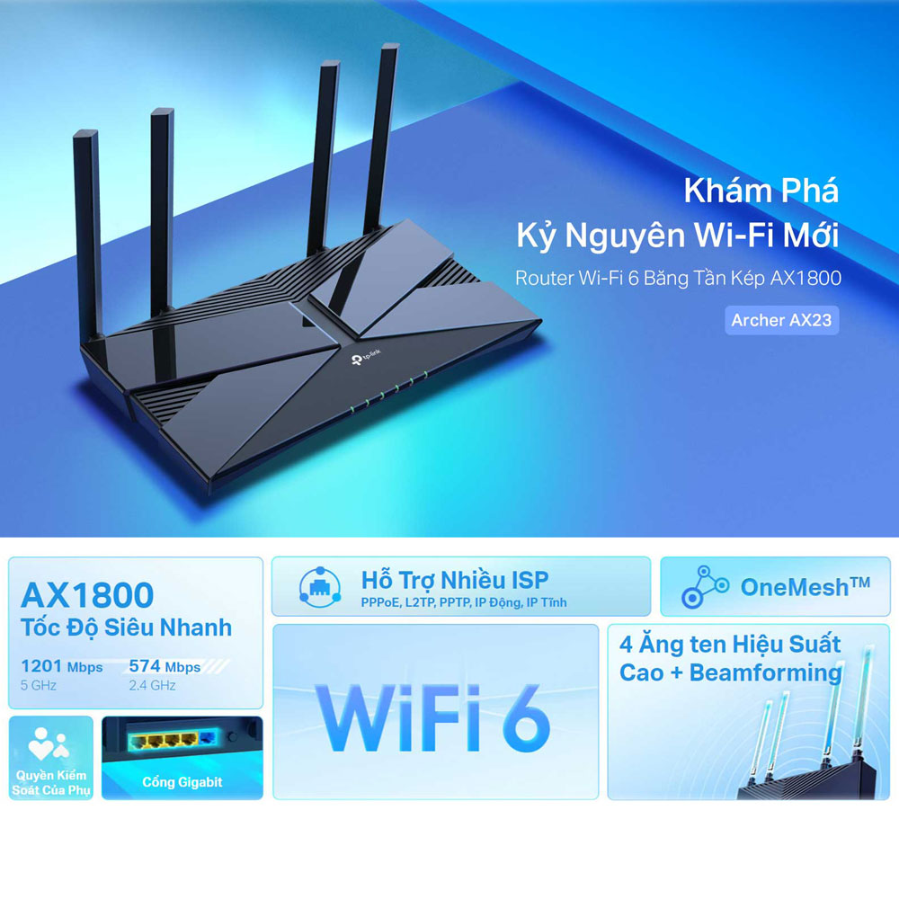 [Wifi thế hệ mới] Bộ Phát Router Wifi TP-Link Archer AX23 Wifi 6 Chuẩn AX1800 - Hàng Chính Hãng