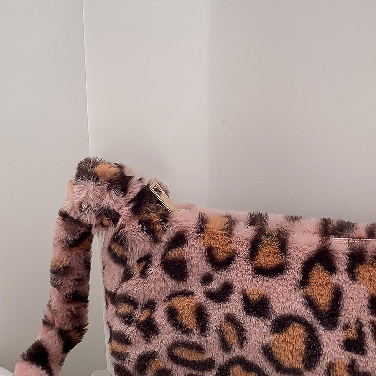 Women Faux Fur Tote Shoulder Bag Handbag Furry Leopard Print Top Handle Crossbody Shoulder Bag