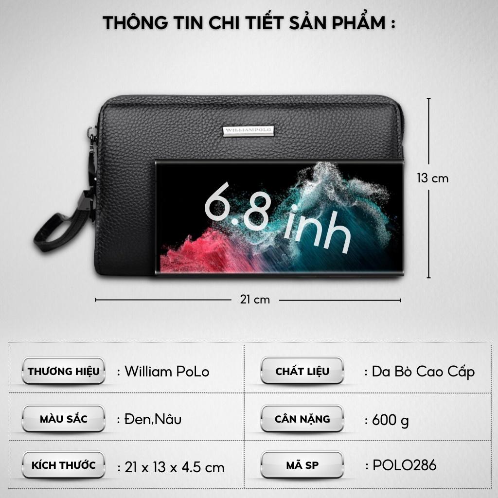 Ví Nam Cầm Tay Cao Cấp William POLO,Chất liệu Da Bò thật,Ví dáng dài nam,Thiết kế nhiều ngăn,Chống nước-