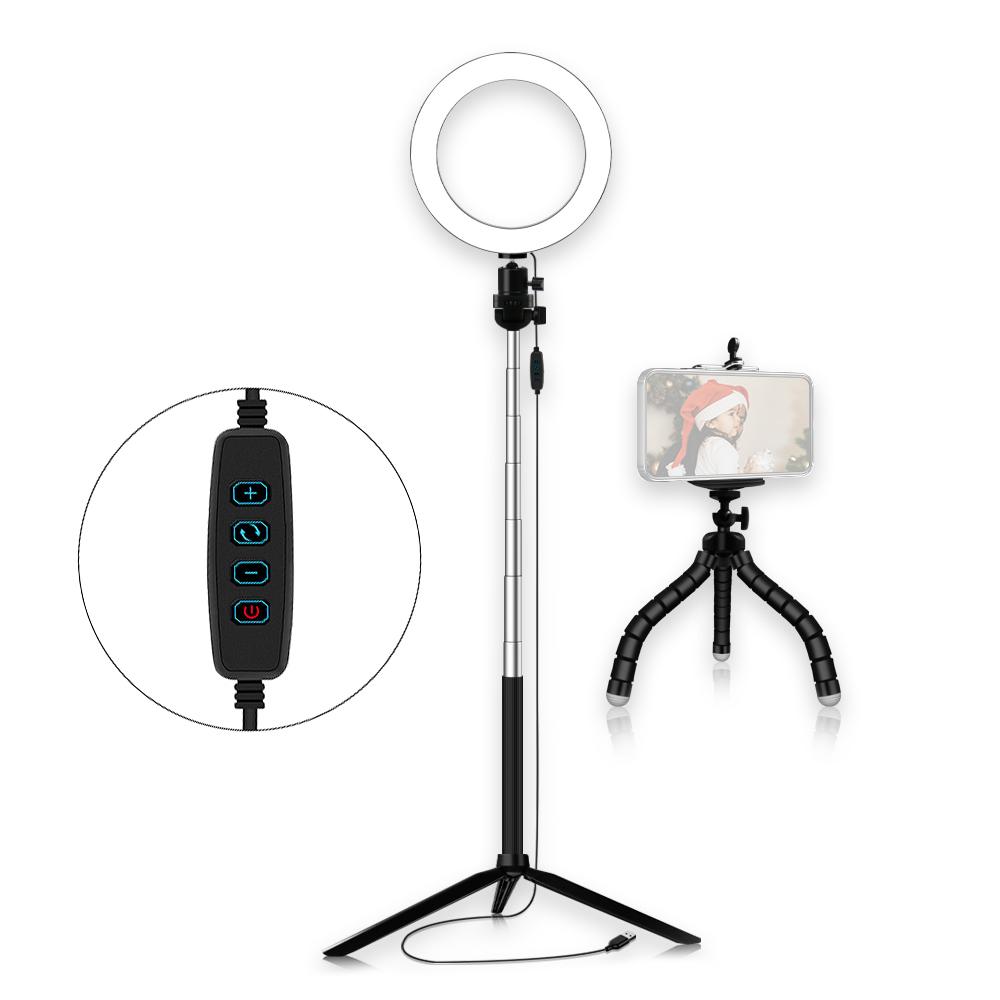 Đèn LED Ring Light 3 màu 3500-6500K Nhiệt độ 10 mức Có thể điều chỉnh độ sáng với giá đỡ điện thoại ba chân cho Live Sream 20cm / 8 inch