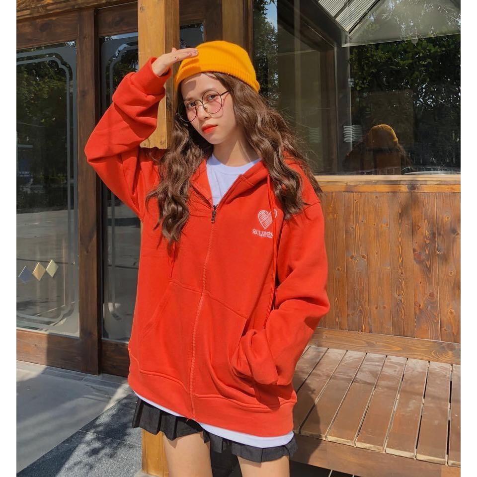 ÁO KHOÁC NỈ BÔNG BASIC THÊU TIM FORM SIÊU ĐẸP UNISEX NAM NỮ