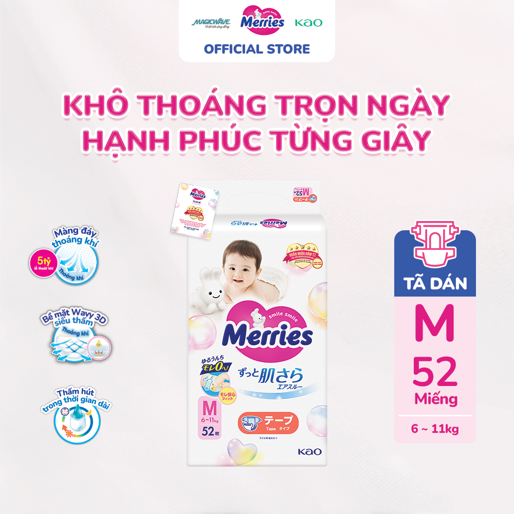 Tã dán Merries cỡ M 52 miếng