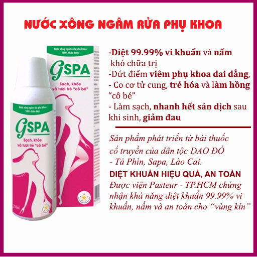 Nước xông ngâm rửa phụ phu GSPA - Dứt điểm viêm phụ khoa dai dẳng, giảm đau, nhanh hết sản dịch, tăng co cơ tử cung, rẻ hóa và làm hồng vùng kín