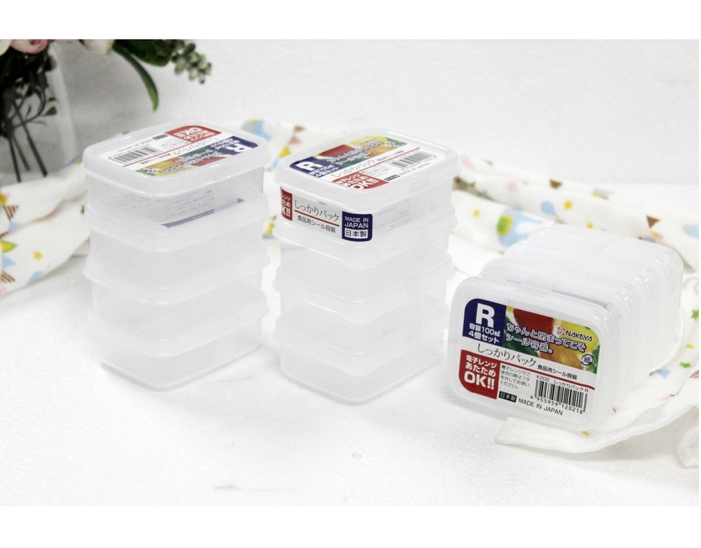 Combo 2 sản phẩm set 04 hộp chia thức 100ml và 70ml, không sản sinh ra các hoạt chất gây hại trong quá trình sử dụng - nội địa Nhật Bản