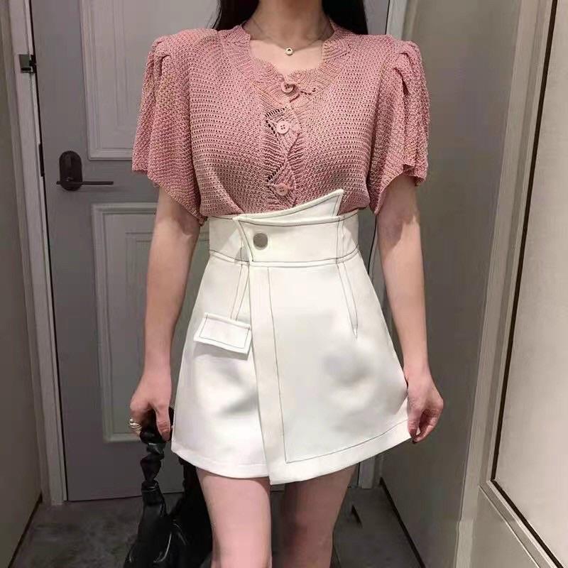 Chân váy nữ cạp cao chỉ nổi vạt lệch