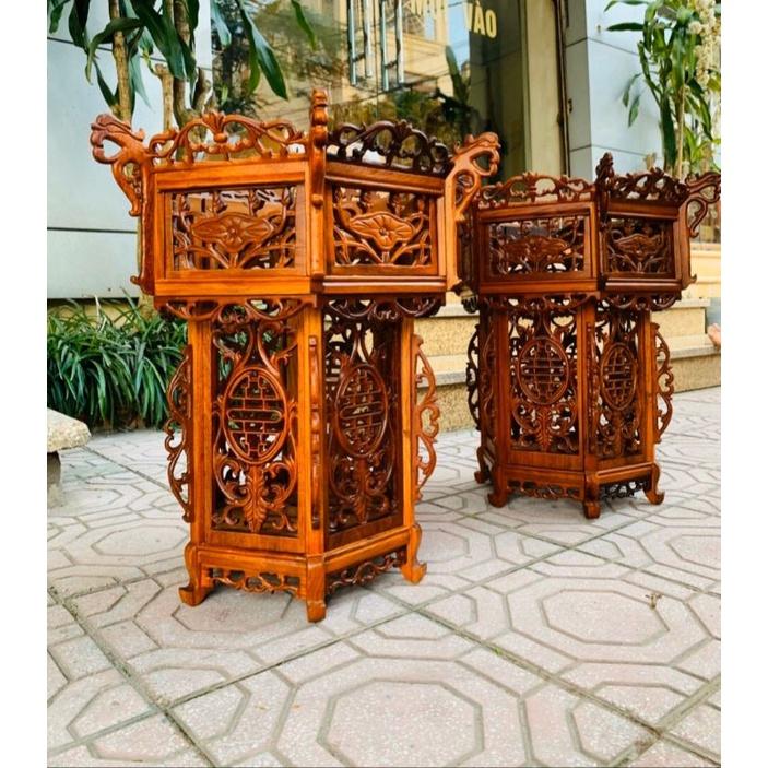 Đèn lồng treo trần nhà gỗ hương ta 46x46cm