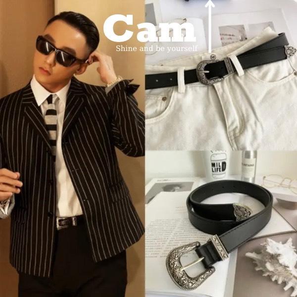Thắt Lưng Nam Nữ Sơn Tùng bản khắc hoa văn Vintage Màu Đen Bạc Đẹp Cam - Dây Nịt Lưng Nam Nữ Unisex Mặt Kim Loại Vintage