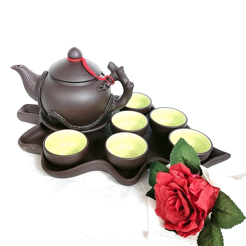 Bộ ấm trà tử sa - Bộ đắp nổi khay hình lá cỡ to - Dung tích 650 ml