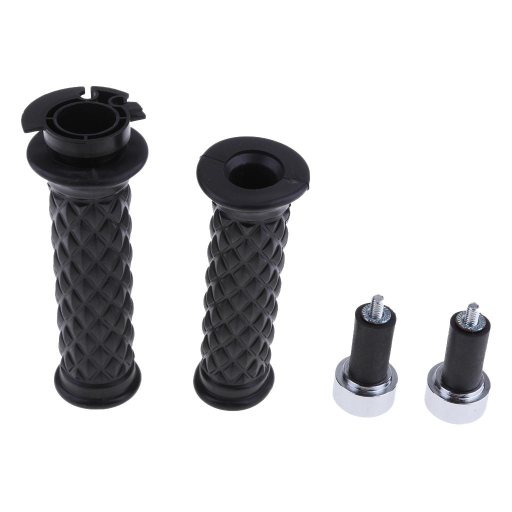 Pair of 7/8'' 22mm Black Motorcycle Handlebar Throttle Grips with Bar End