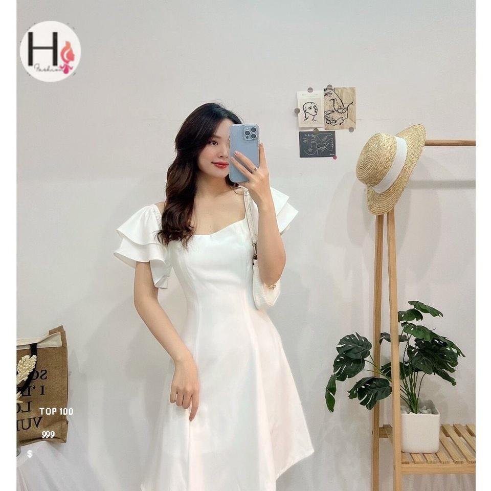 ĐẦM ĐI TIỆC, DẠO PHỐI MẶC ĐƯỢC 2 KIỂU CỔ VUÔNG VÀ TRỄ VAI - Hồng