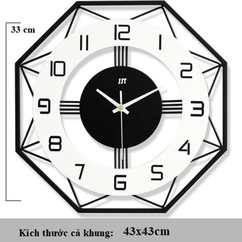 ĐỒNG HỒ TREO TƯỜNG HÌNH ĐA GIÁC KHUNG KIM LOẠI -KIM TRÔI- DÒNG CAO CẤP-tặng kèm 1 tranh ghép hình bằng gỗ ngẫu nhiên cho bé