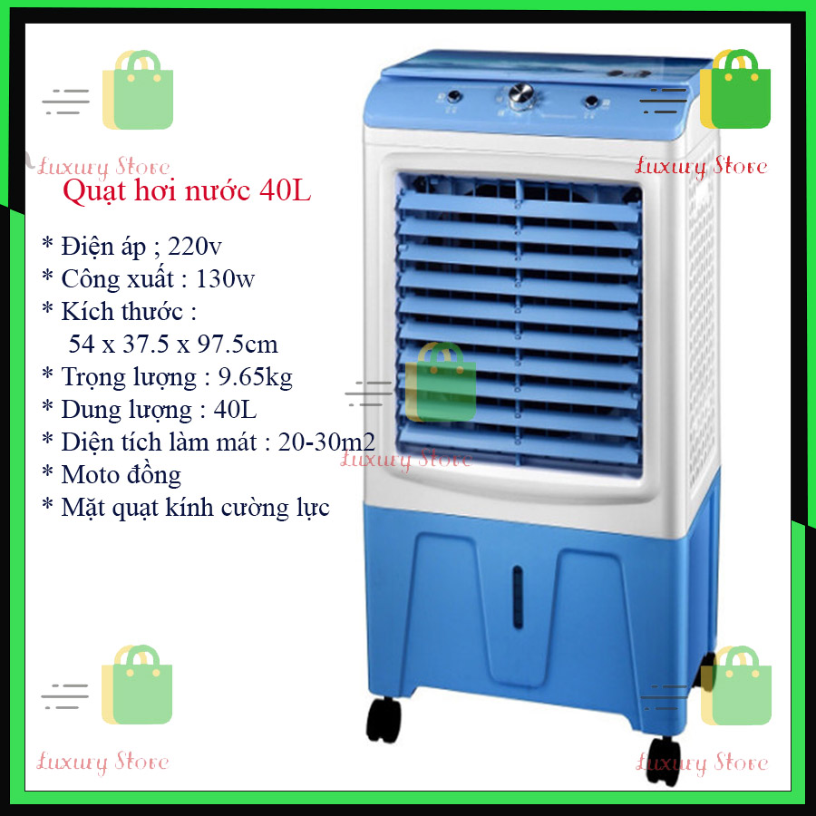 Quạt Điều Hòa Làm Mát Bằng Hơi Nước Dung Tích 40L, Công Suất 130W, Siêu Mát Với 3 Cấp Gió Giúp Làm Mát Nhanh, Tiết Kiệm Điện