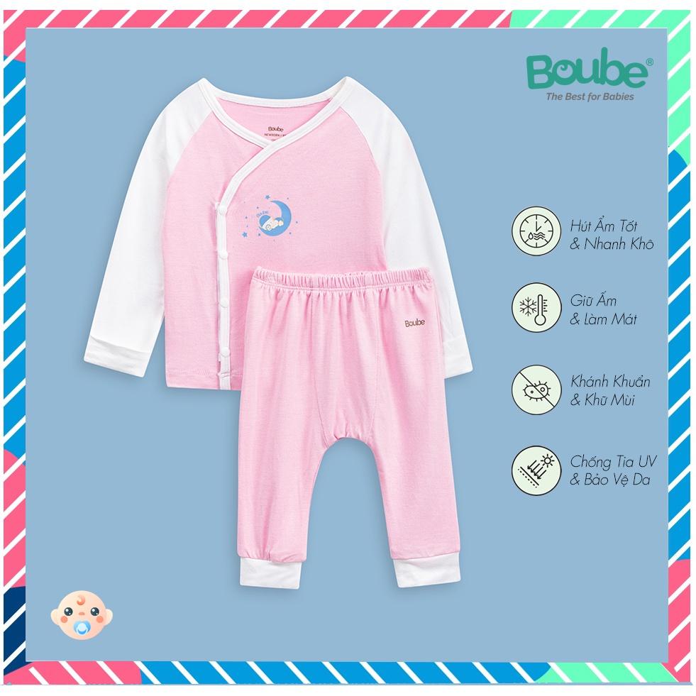 Bộ quần áo dài tay cúc bấm chéo, màu sắc tươi tắn Boube cho bé - Chất liệu Petit thoáng mát - Size sơ sinh Newborn