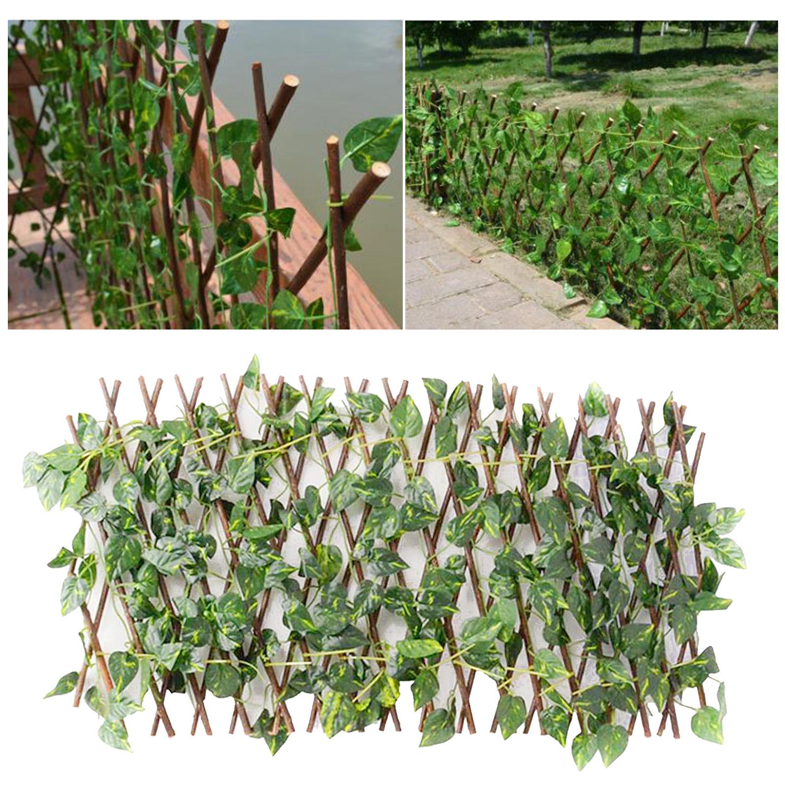 4x Retractable Garden Fence Trellis Privacy Screen with Outdoor Artificial Plant