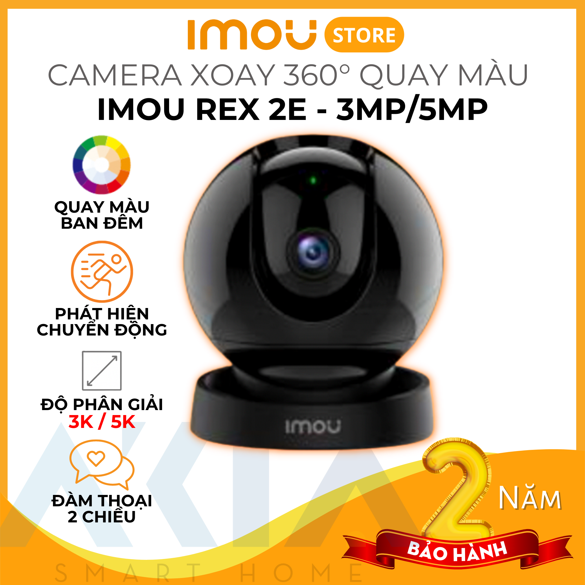 Camera Imou trong nhà Rex 2E 5MP - Camera có màu ban đêm, đàm thoại 2 chiều, theo dõi chuyển động - Hàng chính hãng