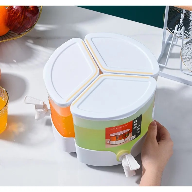 Bình đựng nước 3 ngăn bằng nhựa có vòi kèm đế xoay 360 độ tiện dụng - Bình đựng nước cao cấp 5,2 l tháo lắp đa năng - HN