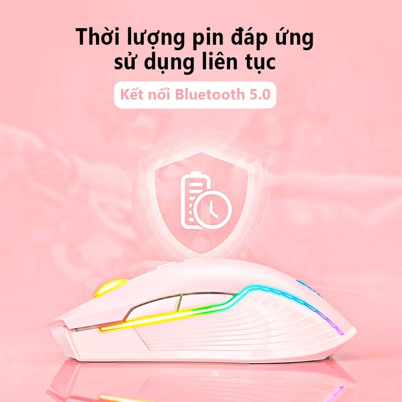 Chuột chơi game bluetooth không dây có thể sạc lại ONIKUMA CW905 màu hồng với đèn RGB, có thể điều chỉnh DPI 5 tốc độ [Hàng chính hãng]