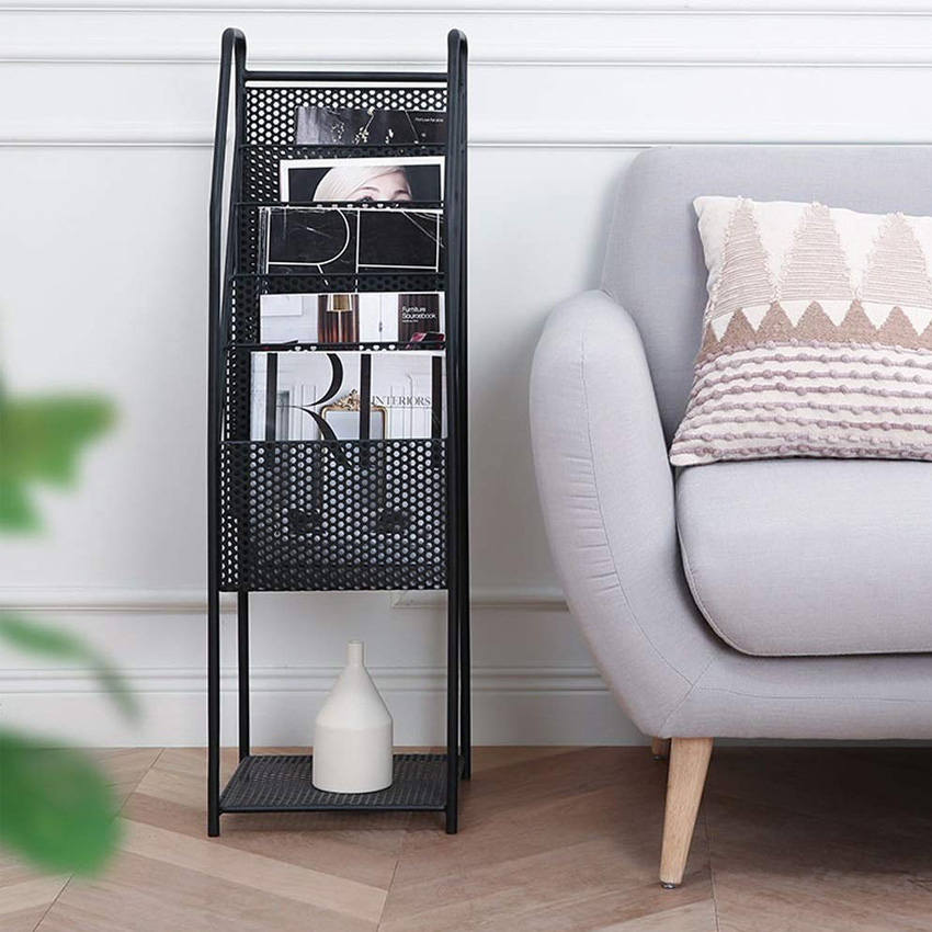 Kệ sách đứng đa tầng kim loại chắc chắn - Giá để sách báo tạp chí decor phòng khách đẹp, trang trí sảnh quầy khách sạn, nhà hàng