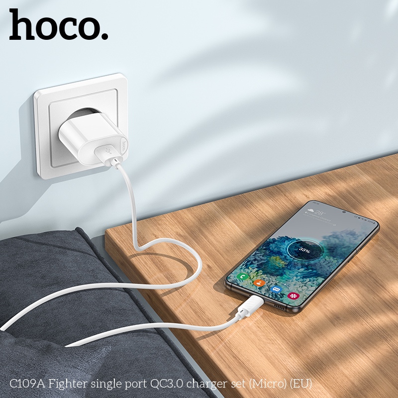 Bộ củ cáp sạc nhanh 18W, QC3.0A cổng usb ra micro, sạc nhanh điện thoại android C109A - Hàng chính hãng