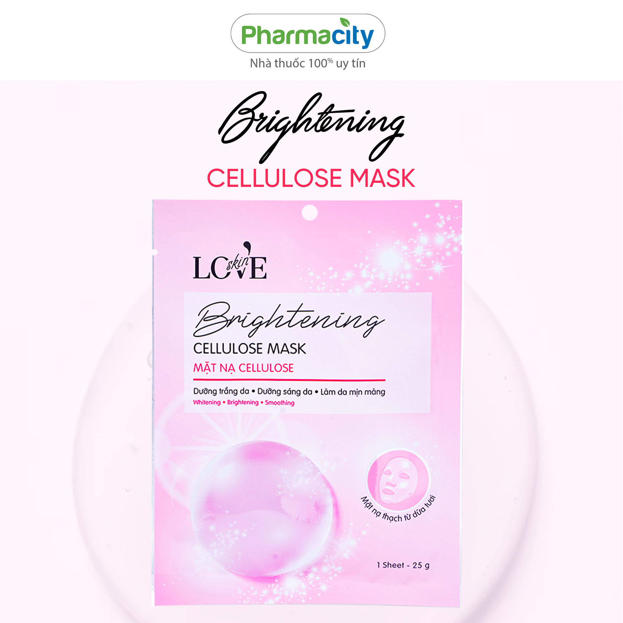 Mặt nạ Pharmacity hỗ trợ dưỡng da trắng sáng, giảm mờ thâm sạm Brightening Cellulose Mask