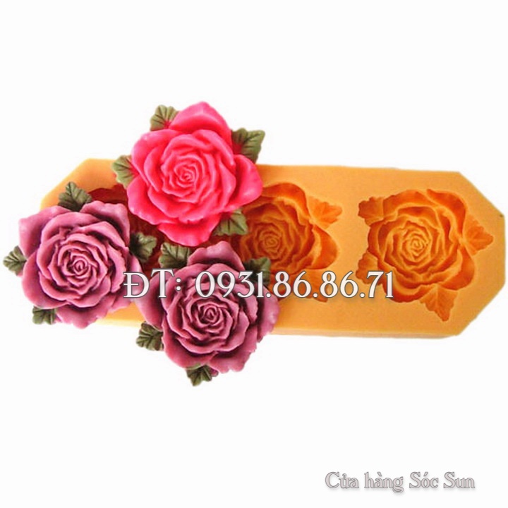 Khuôn silicon 3 hoa hồng 4 lá - Mã số 1103