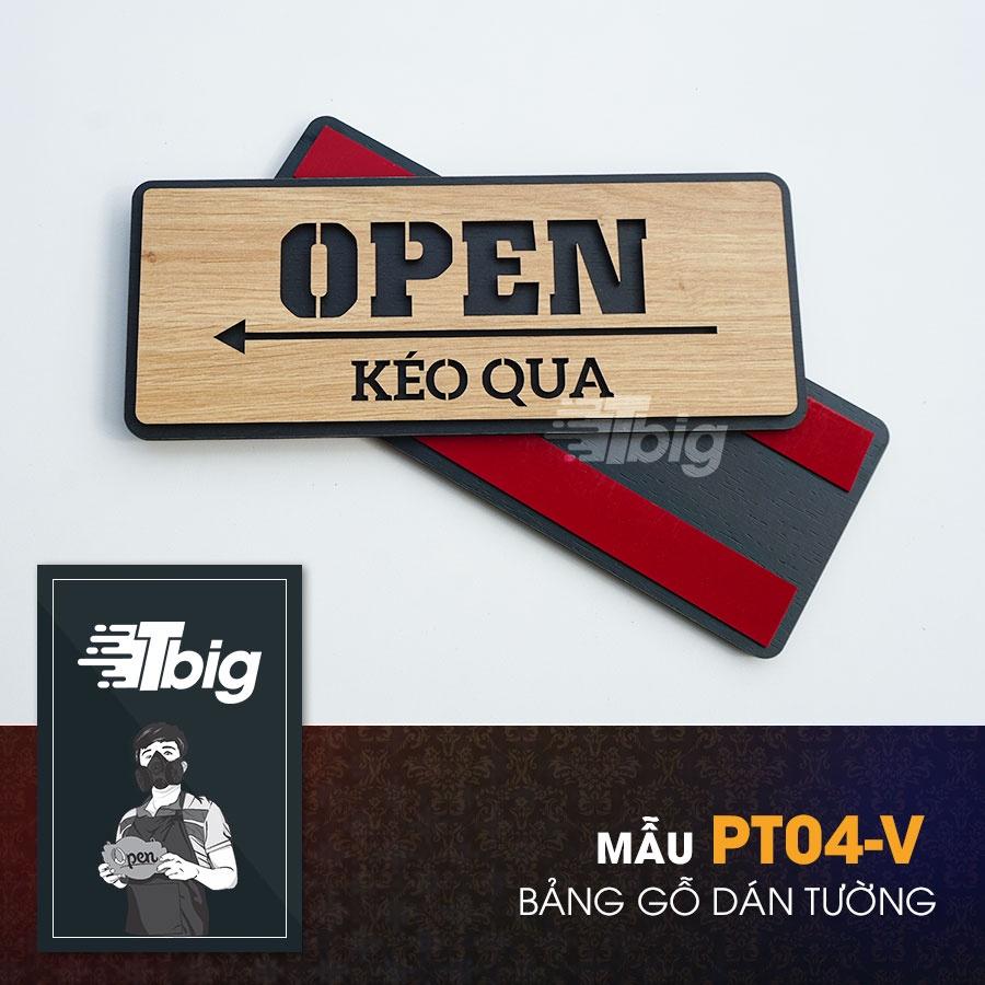 Bảng gỗ Open - Kéo qua chỉ hướng mở cửa loại dán cửa có sẵn keo 2 mặt