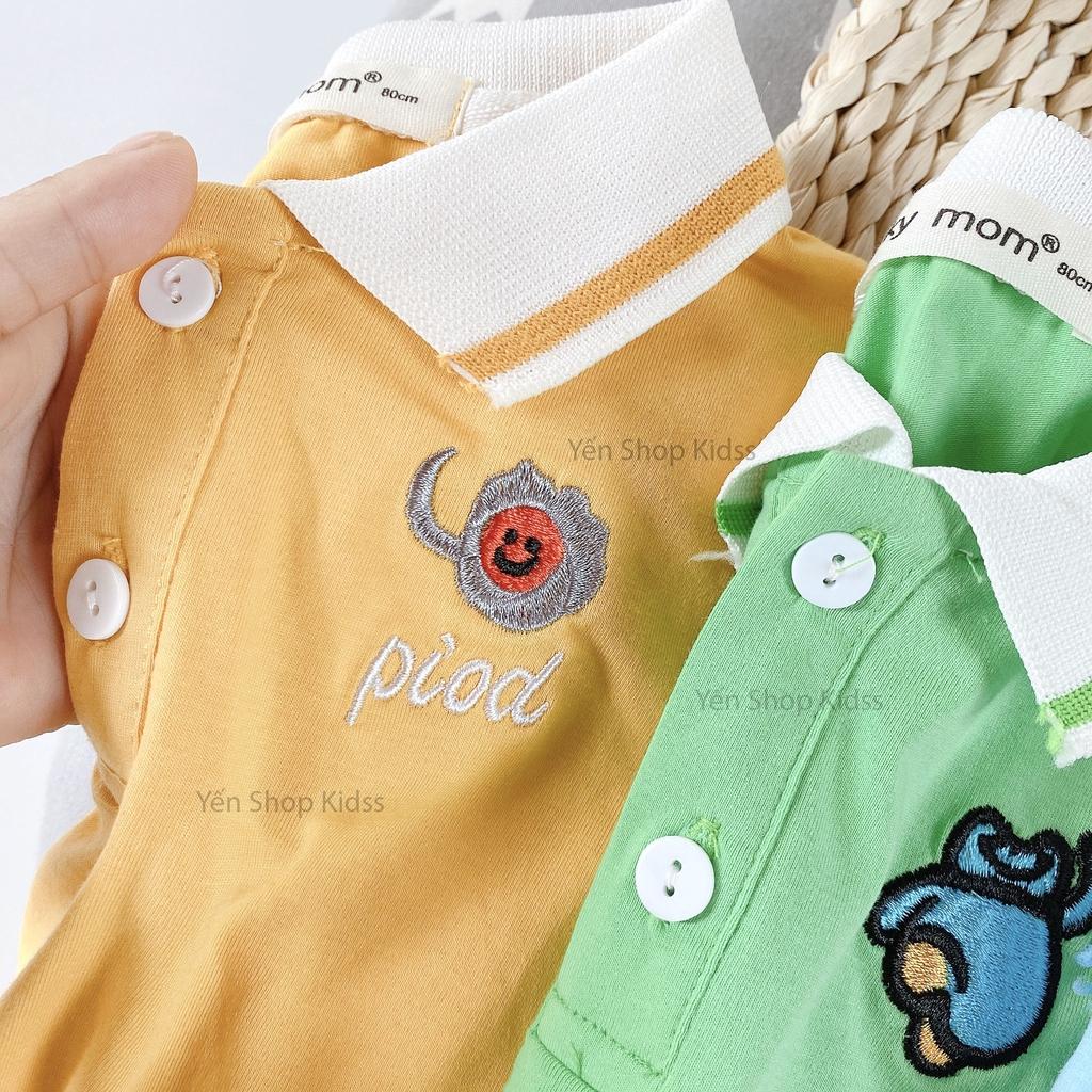 Áo Phông Cộc Tay Cổ Trụ Hàng Minky Mom Thêu Họa Tiết Động Vật Cho Bé
