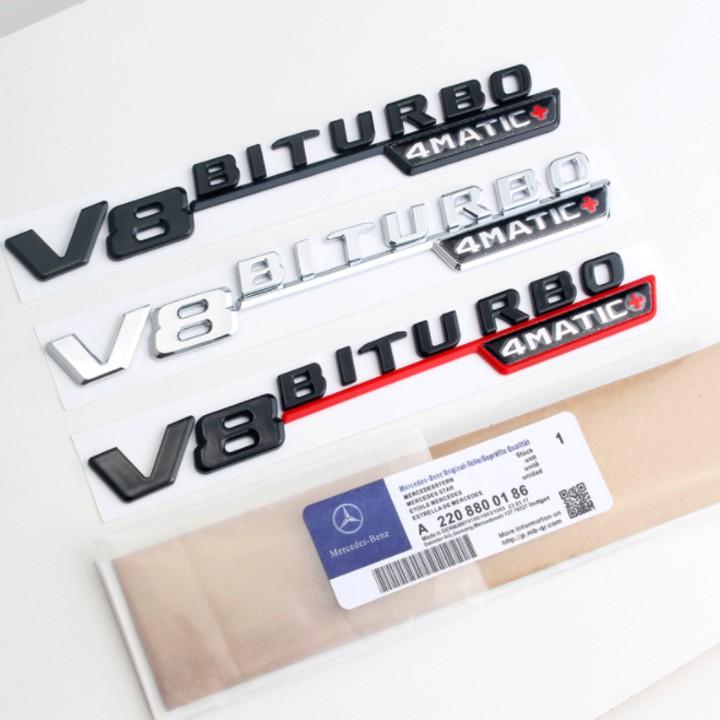 Bộ 2 Decal tem chữ V8 Biturbo-4Matic dán hông xe Mercedes