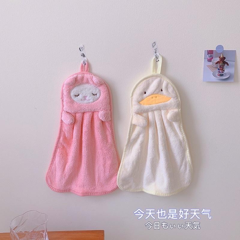 Khăn lau tay nhà bếp vải lông cừu có quai treo thêu hoạ tiết hình thú hoạt hình đáng yêu siêu mềm mại và thấm hút tốt