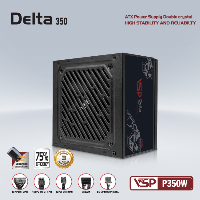 Hình ảnh Nguồn máy tính VSP 350W Delta P350W ATX có 8pin (6+2) VGA - Hàng chính hãng VSP phân phối