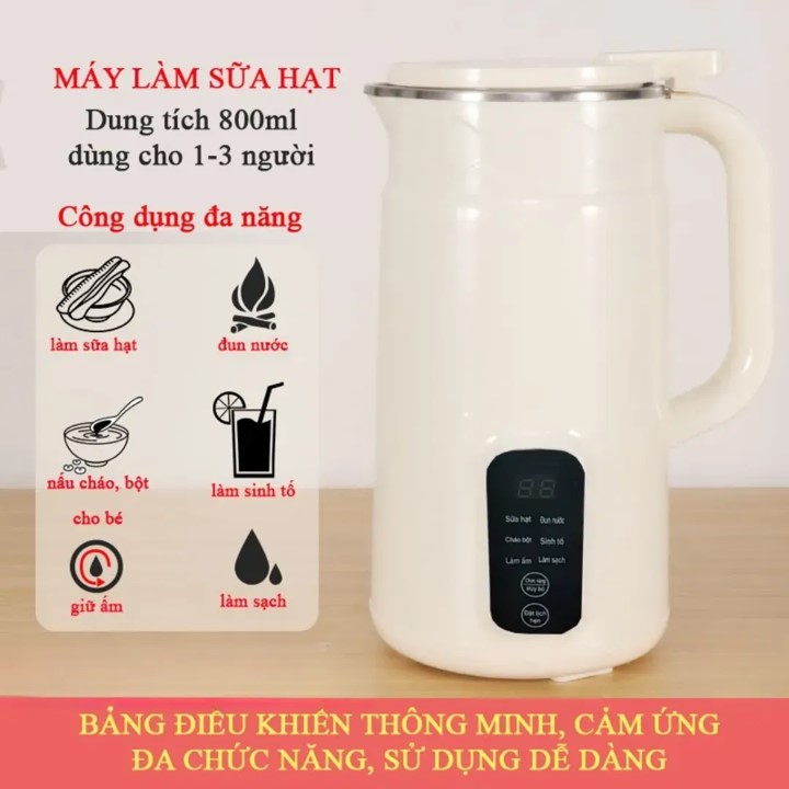 Máy làm sữa hạt mini XUTAOTAO 800ml đủ cho 1-3 người, máy nấu sữa hạt đậu nành, nấu cháo cho bé, máy xay hạt đa năng.