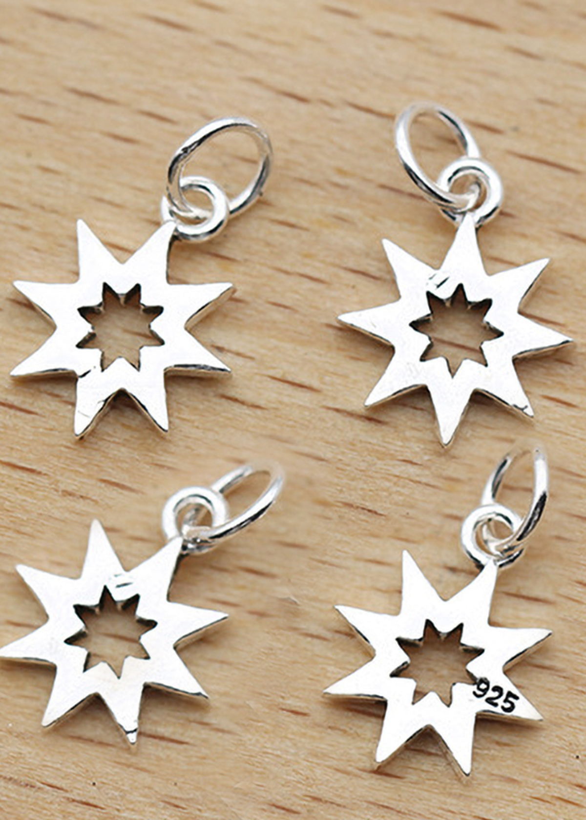 Combo 4 cái charm bạc hình sao 8 cánh treo - Ngọc Quý Gemstones