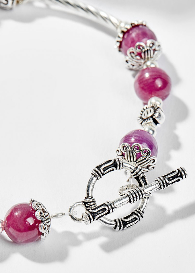 Vòng Tay Phong Thủy Nữ Đá Ruby Phối Charm Hoa Hướng Dương Bạc Mệnh Hỏa, Thổ Ngọc Quý Gemstones