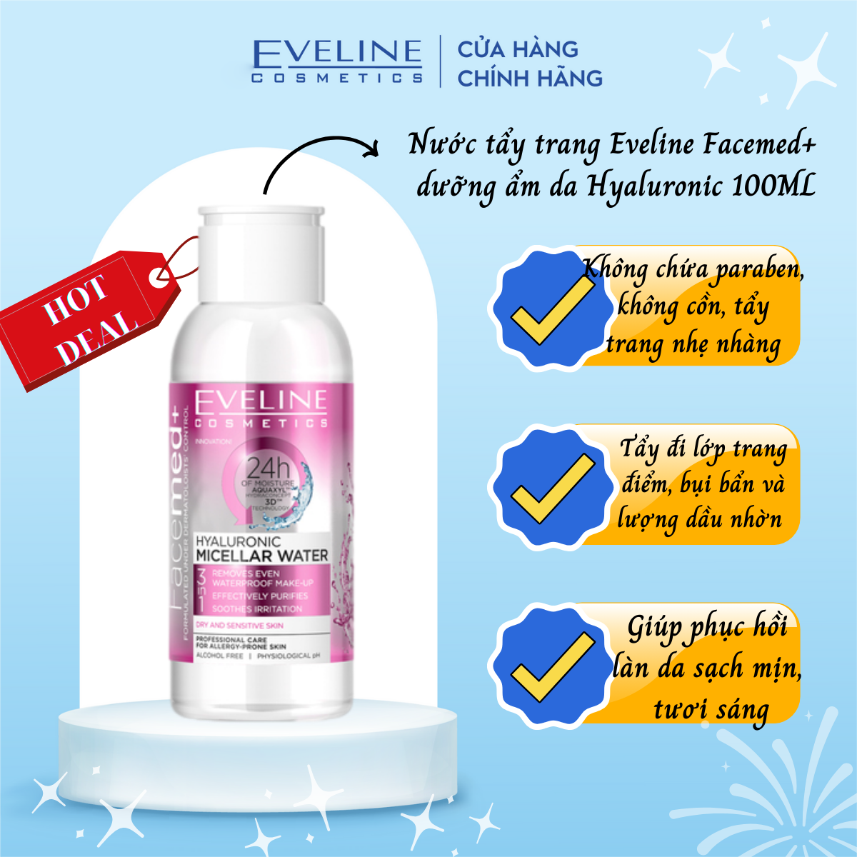 Nước tẩy trang dành cho da khô và da nhạy cảm Eveline Balan Facemed 100ML