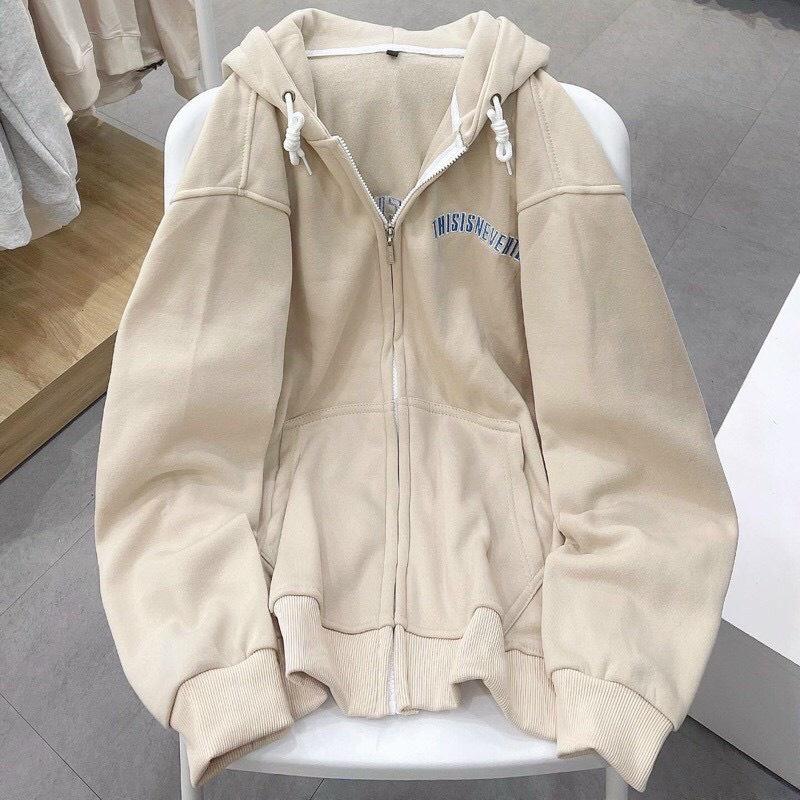 Áo Khoác Hoodie THISIS Vải Nỉ Kiêu Zip Kéo Phối Chữ Thêu Kèm Nón Rộng Phong Cách Ulzzang Hàn Quốc Hot Trend Mới