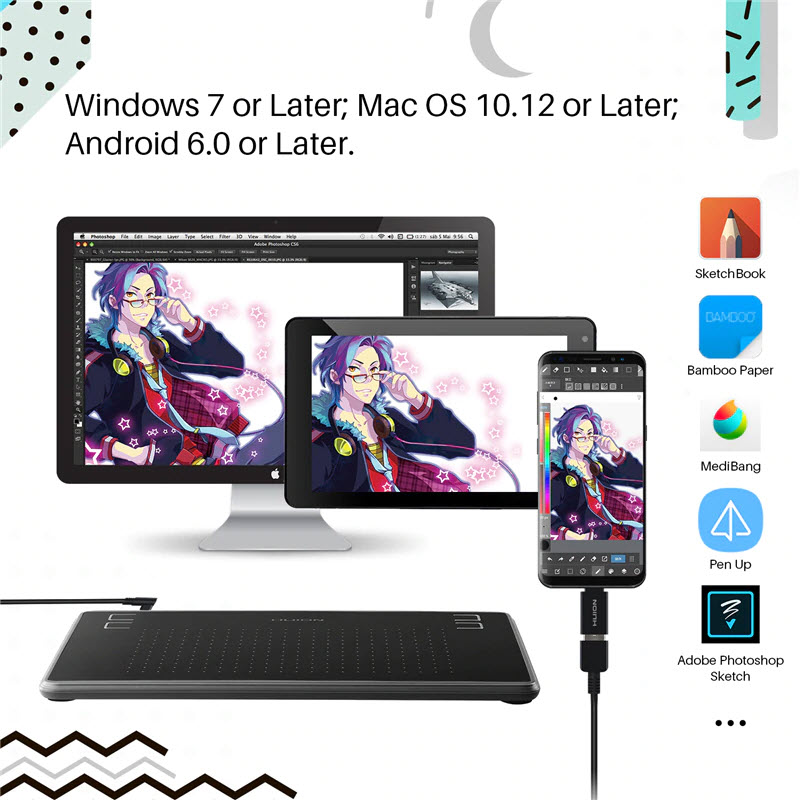 Quà Tặng Kèm - Bảng Vẽ Đồ Họa Kỹ Thuật Số Huion H430P Dùng Cho Điện Thoại Android và Máy Tính - Hàng Chính Hãng. HUION H430P Digital Tablets Micro USB Signature Graphics Drawing Pen Tablet OSU Game Battery-Free Tablet Android Mac Windows