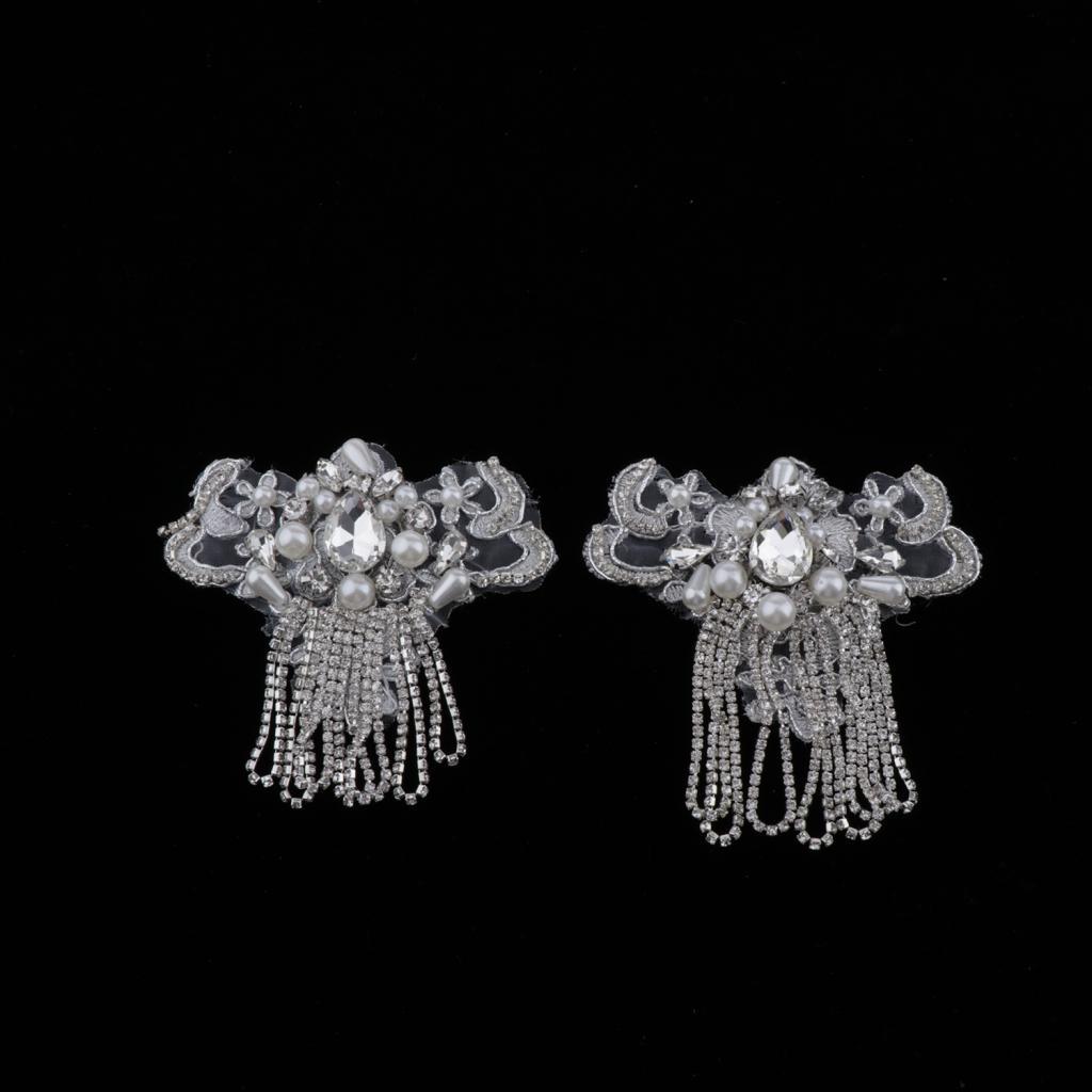 2 Cái Ren Appliques May Trên Tua Rua Miếng Dán DIY Quần Áo Trang Trí