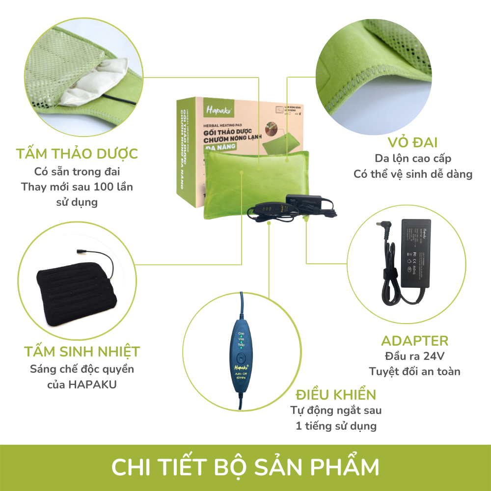 Gối Chườm Nóng Thảo Dược Hapaku - Làm Nóng Bằng Điện