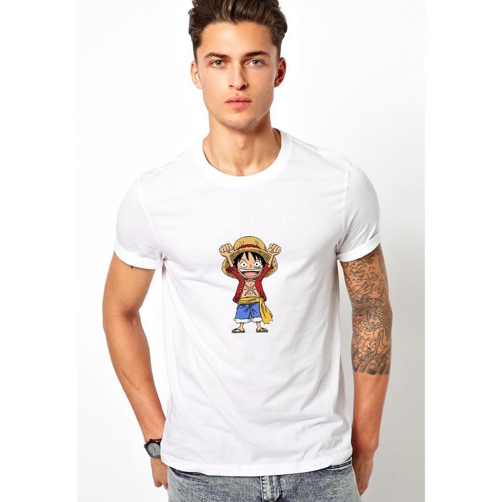 Áo thun nam cổ tròn in hình one piece Luffy